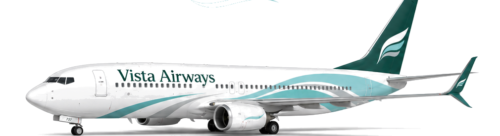 Vista Airways Boeing 737 in green and teal Vista Breeze livery